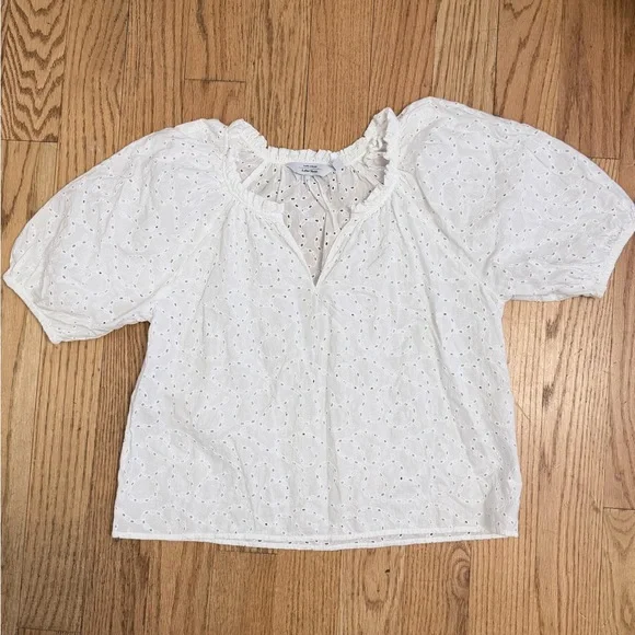 Paris Atelier & Other Stories white cotton eyelet loose-fit blouse puff sleeve 0 - Picture 5 of 11